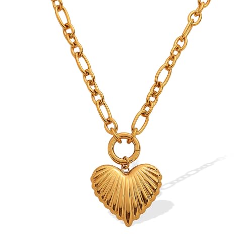 zocare Herz-Halskette für Damen, 18 Karat vergoldet, geschwollener Herz-Anhänger mit Büroklammerkette, Edelstahl, Statement-Schmuck, wasserdicht, Schmuck, Geschenk für Weihnachten zocare Herz-Halskette für Damen, 18 Karat vergoldet, geschwollener Herz-Anhänger mit Büroklammerkette, Edelstahl, Statement-Schmuck, wasserdicht, Schmuck, Geschenk für Weihnachten von zocare