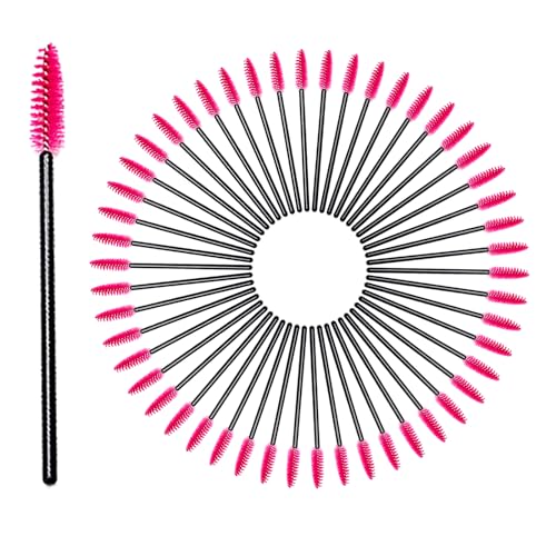 zoerbufan Einweg Wimpernbürste [50 Stück], Schwarz Kosmetik Pinsel für Wimpern und Augenbrauen, Einweg Mascara Zauberstäbe (Rosarot) von zoerbufan