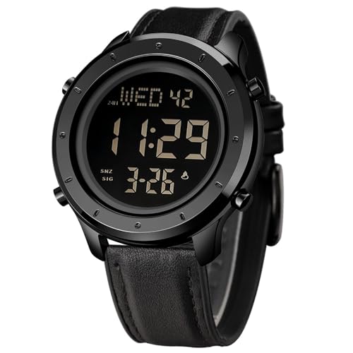 ZOLOHONI Herren-Leder-Armbanduhr, digitale Armbanduhr für Herren, 12-24-Stunden-LED-Alarm, Countdown-Armbanduhr für Herren, schwarz von zolohoni