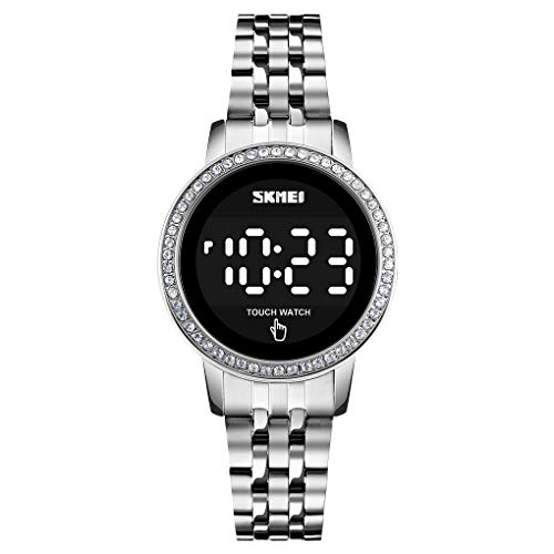 zolohoni Digitale Edelstahl-Uhren für Damen, LED-Touchscreen-Armband, Uhren, wasserdicht, elegant, Kristall-Armbanduhr für Damen, Teenager, Mädchen, Rundes Silber zolohoni Digitale Edelstahl-Uhren für Damen, LED-Touchscreen-Armband, Uhren, wasserdicht, elegant, Kristall-Armbanduhr für Damen, Teenager, Mädchen, Rundes Silber von zolohoni