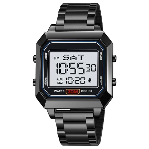 zolohoni Herren-Digitaluhr für Herren, Edelstahl, quadratische Uhren, Herren-Digitalarmbanduhr, wasserdicht, doppelte Zeitanzeige, Datumsanzeige, Schwarz und Weiß, Modern zolohoni Herren-Digitaluhr für Herren, Edelstahl, quadratische Uhren, Herren-Digitalarmbanduhr, wasserdicht, doppelte Zeitanzeige, Datumsanzeige, Schwarz und Weiß, Modern von zolohoni