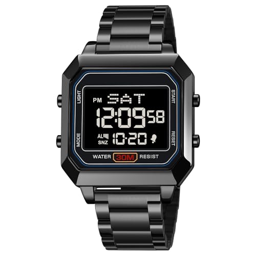 zolohoni Herren-Digitaluhr für Herren, Edelstahl, quadratische Uhren, Herren-Digitalarmbanduhr, wasserdicht, doppelte Zeitanzeige, Datumsanzeige, Schwarz zolohoni Herren-Digitaluhr für Herren, Edelstahl, quadratische Uhren, Herren-Digitalarmbanduhr, wasserdicht, doppelte Zeitanzeige, Datumsanzeige, Schwarz von zolohoni