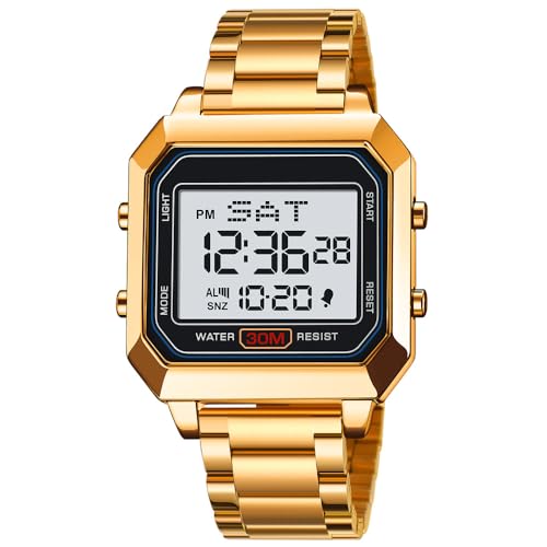 zolohoni Herren-Digitaluhr für Herren, Edelstahl, quadratische Uhren, digitale Armbanduhren, wasserdicht, doppelte Zeitanzeige, Datumsanzeige, Gold, Modern zolohoni Herren-Digitaluhr für Herren, Edelstahl, quadratische Uhren, digitale Armbanduhren, wasserdicht, doppelte Zeitanzeige, Datumsanzeige, Gold, Modern von zolohoni
