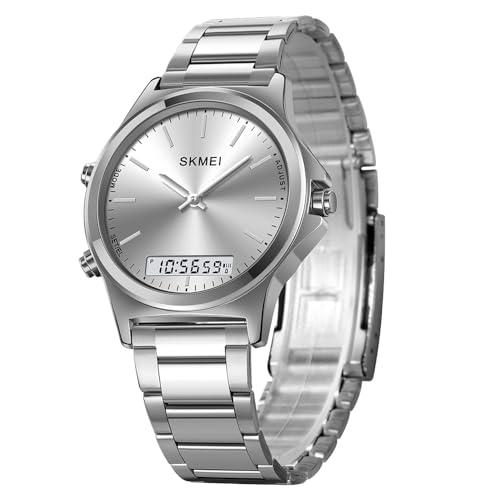 zolohoni Minimalistische Armbanduhr für Herren, LED-Digitaluhr, analog, ultradünn, wasserdicht, Edelstahl, Stoppuhr, Armbanduhr, silber von zolohoni