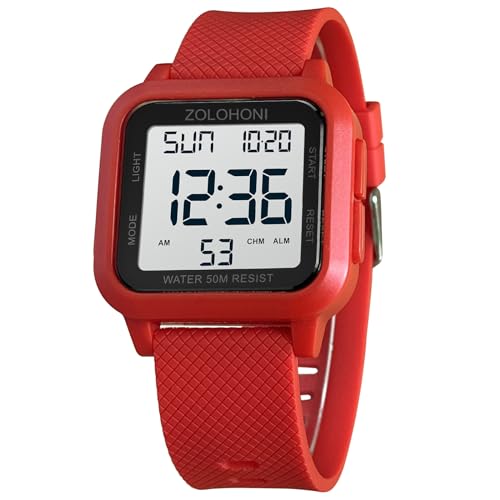 zolohoni Quadratische Herren-Digitaluhr, großes Zifferblatt, großes Zifferblatt, wasserdicht, LED-Uhren mit Alarm, Datum, Stoppuhr, Rot & Weiß, Modern zolohoni Quadratische Herren-Digitaluhr, großes Zifferblatt, großes Zifferblatt, wasserdicht, LED-Uhren mit Alarm, Datum, Stoppuhr, Rot & Weiß, Modern von zolohoni