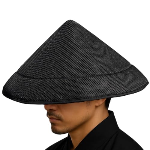 Z-ONE Schwarzer Sonnenhut Samurai Maske Samurai Rüstung Samurai Hut Reishut Chinesischer Hut Japanischer Hut Bambushut Angelkappe, schwarz, Large von zonzxcv