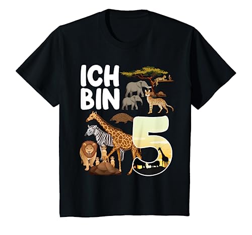 Kinder Safari Dschungel Zoo 5. Geburtstag Kind 5 Jahre alt T-Shirt von zoo birthday Safari Animals Jungle Party Kids Tee