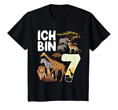 Kinder Safari Dschungel Zoo 7. Geburtstag Kind 7 Jahre alt T-Shirt von zoo birthday Safari Animals Jungle Party Kids Tee