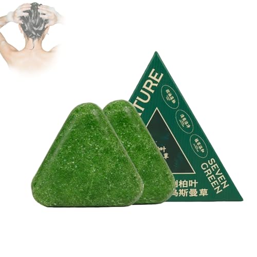 Seven Green Shampoo Bar, Nature Triangle Shampoo Bar Calming & Strengthens Hair for Women and Mens (2PCS) von zoocco