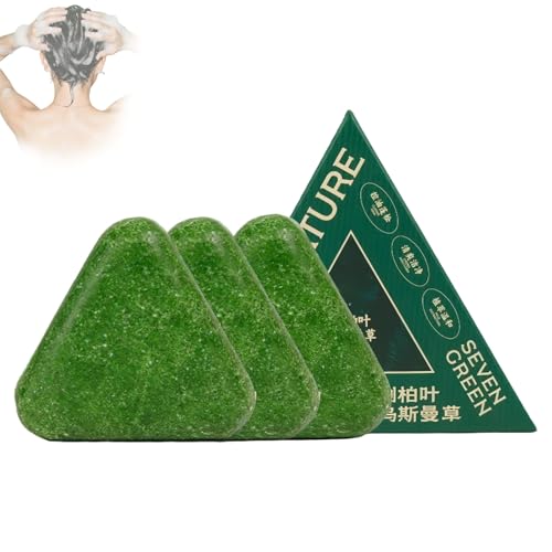 Seven Green Shampoo Bar, Nature Triangle Shampoo Bar Calming & Strengthens Hair for Women and Mens (3PCS) von zoocco