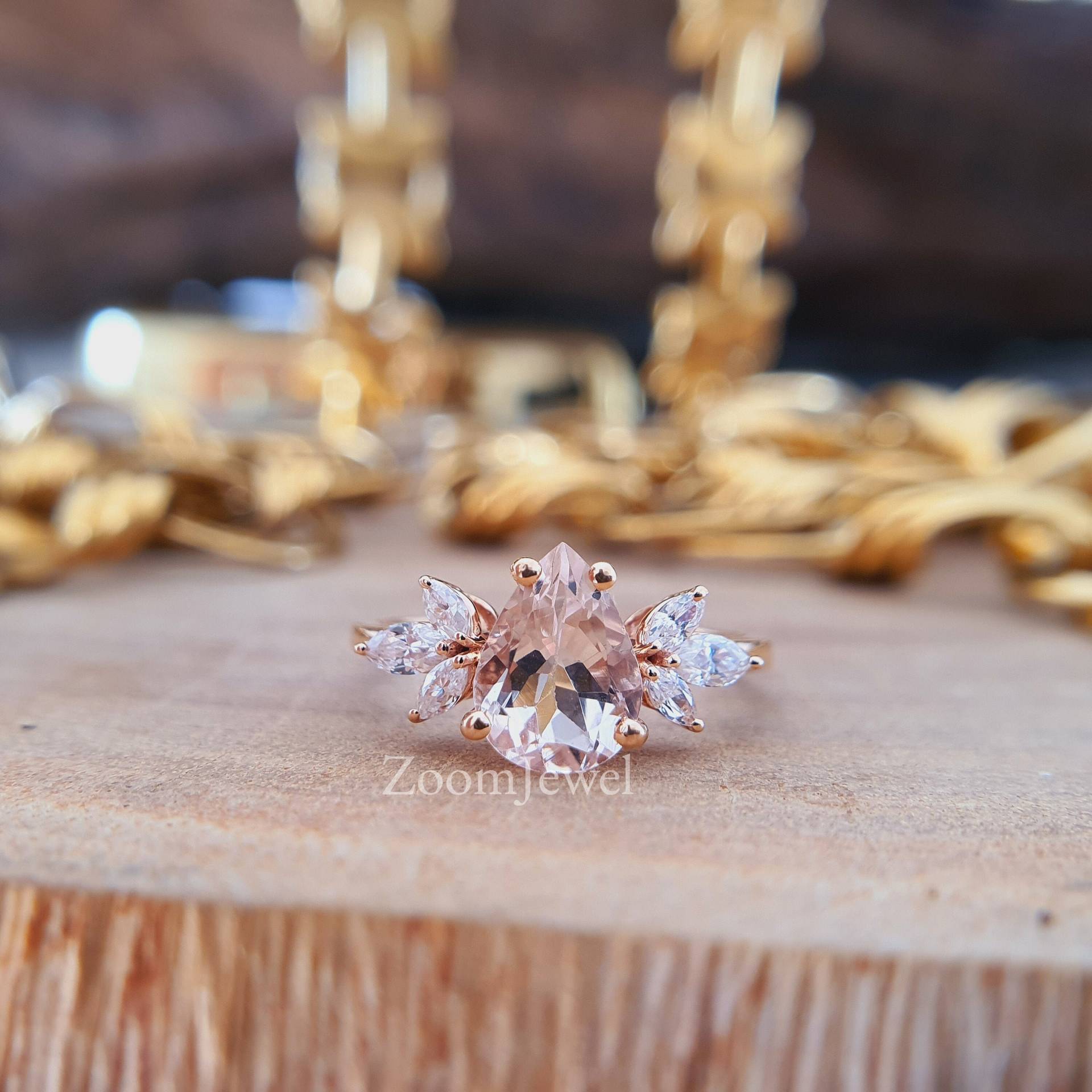 1.23 Ct Pear Cut Moissanit Verlobungsring, Pink Diamond, Zierliche Morganit Diamant Ring, 14K/18K Roségold, Art Deco Ring Für Sie von zoomjewel
