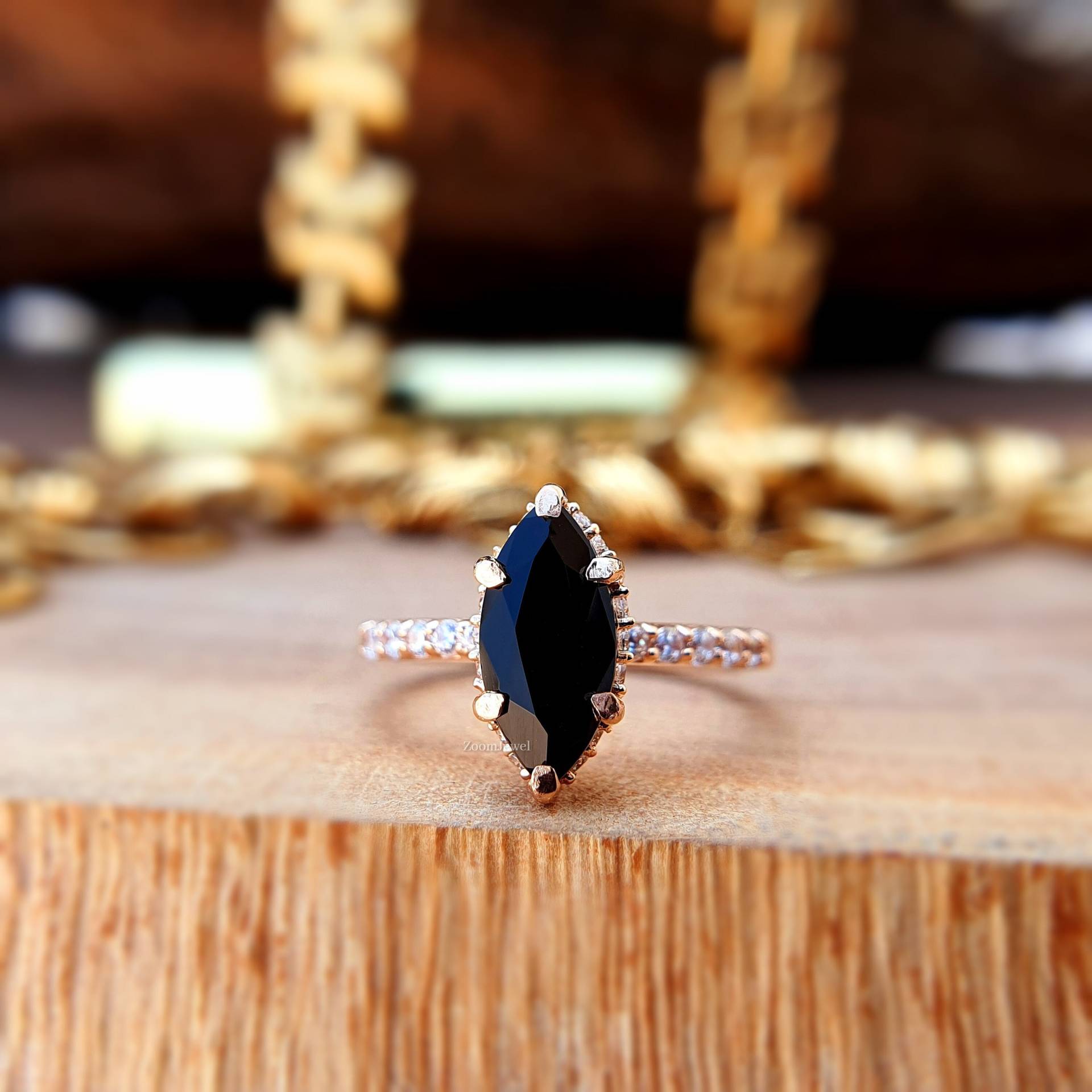 1.95Ctw Schwarzer Onyx Diamantring, Verlobungsring, 14K Roségoldring, Geschenk Für Sie, Vintage Ring von zoomjewel