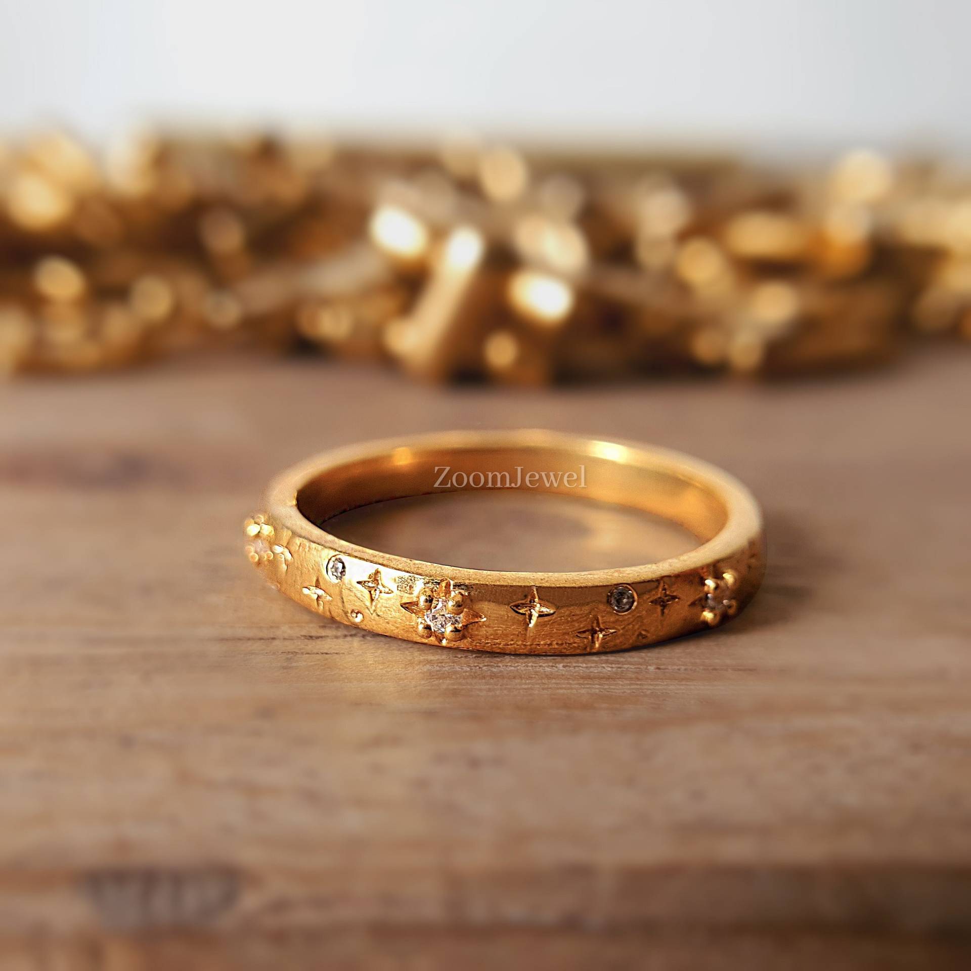 14K Solid Gold Stern Ehering, Volle Ewigkeit Ring, Zierlicher Stapelring, Einfacher Zarter Verlobungsring, Dickes Band Für Ihren Schmuck von zoomjewel