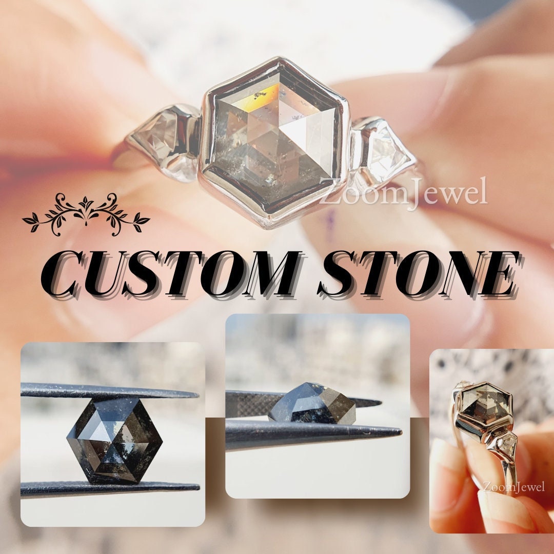 2, 0 Ct | 7, 30x8, 30 Mm Hexagon Cut Salz Und Pfeffer Moissanit - Custom Stone von zoomjewel