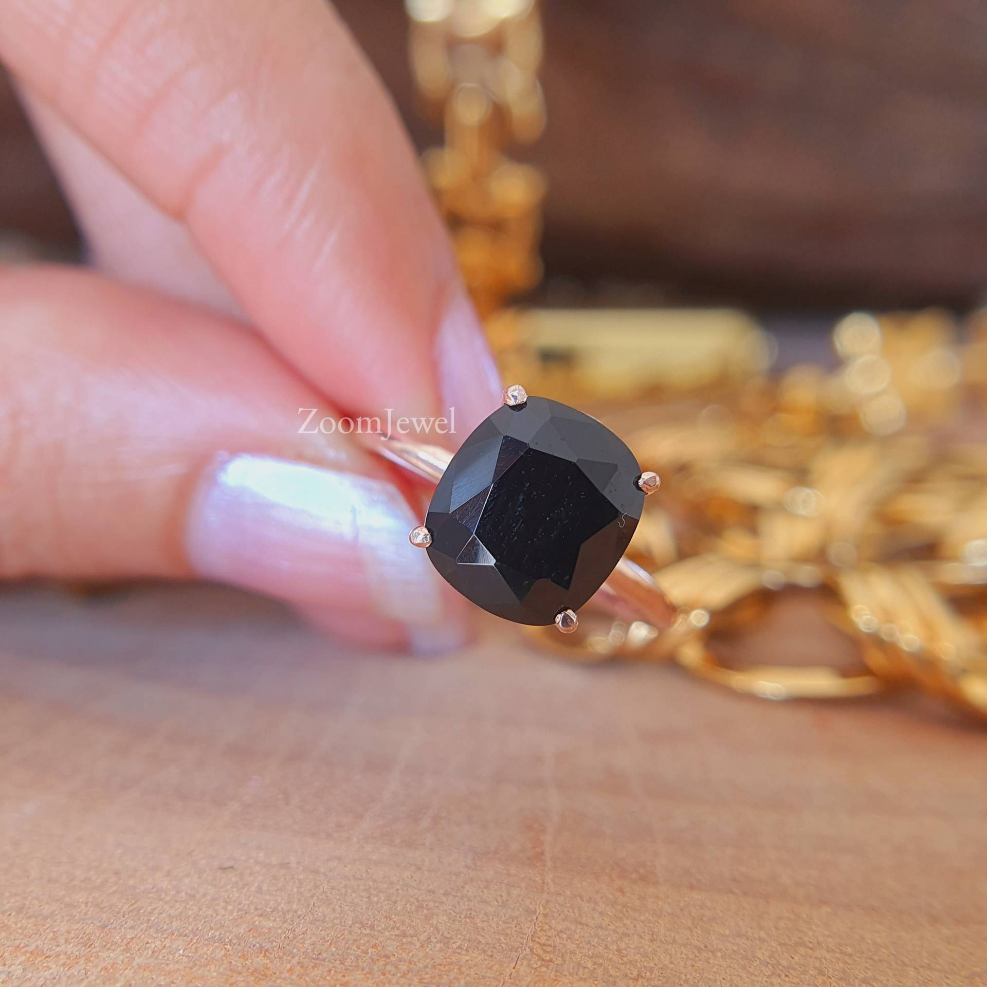 3.70 Karat Schwarzer Onyx Diamant Ring, Verlobungsring, Hidden Halo Ehering, Geschenk Für Sie, Vintage Ring von zoomjewel