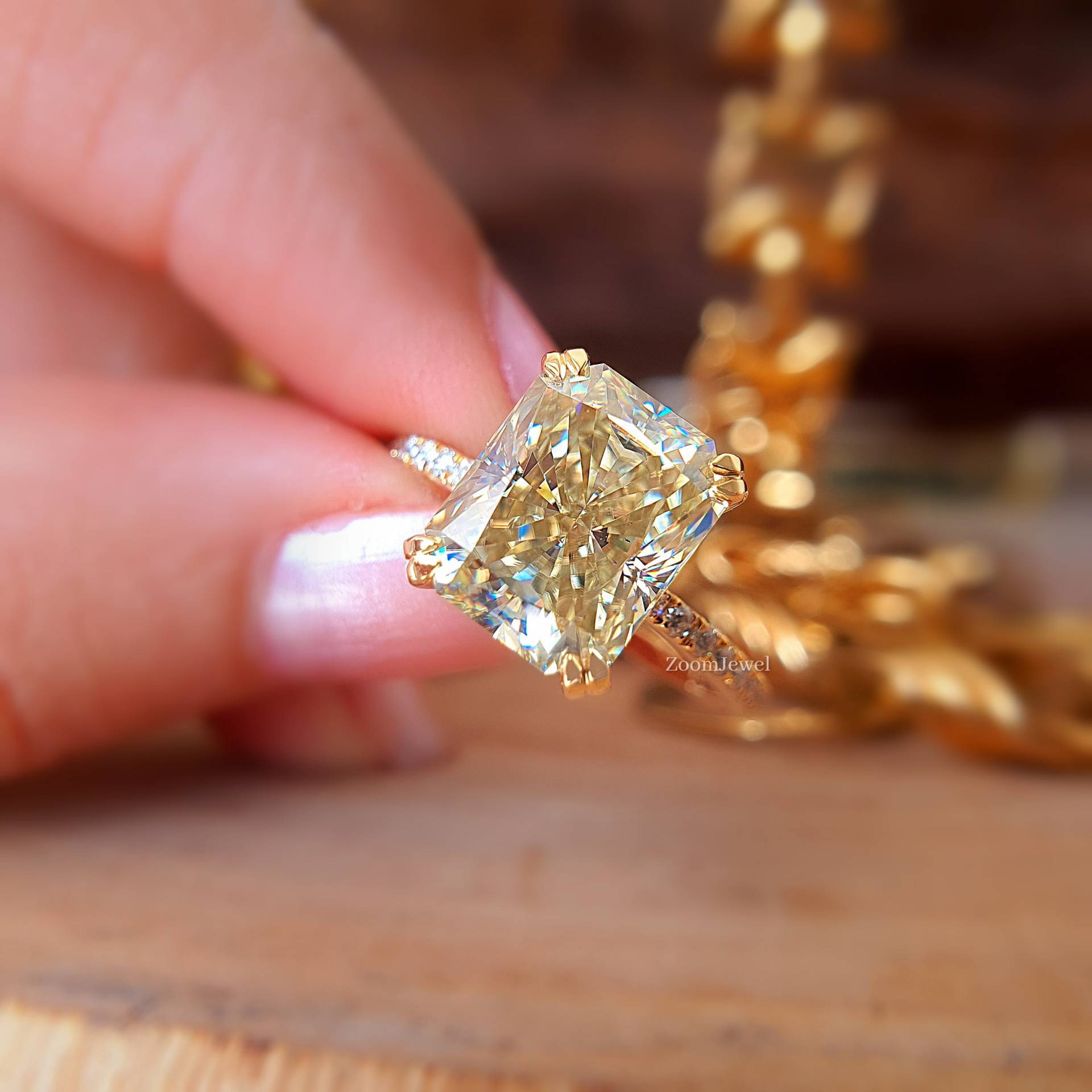 4, 60 Karat Strahlender Moissanit-Verlobungsring, Gelber Diamantring, 10K/14K 18K Gelbgoldjubiläumsringe Für Frauen, Art-Deco-Ring von zoomjewel