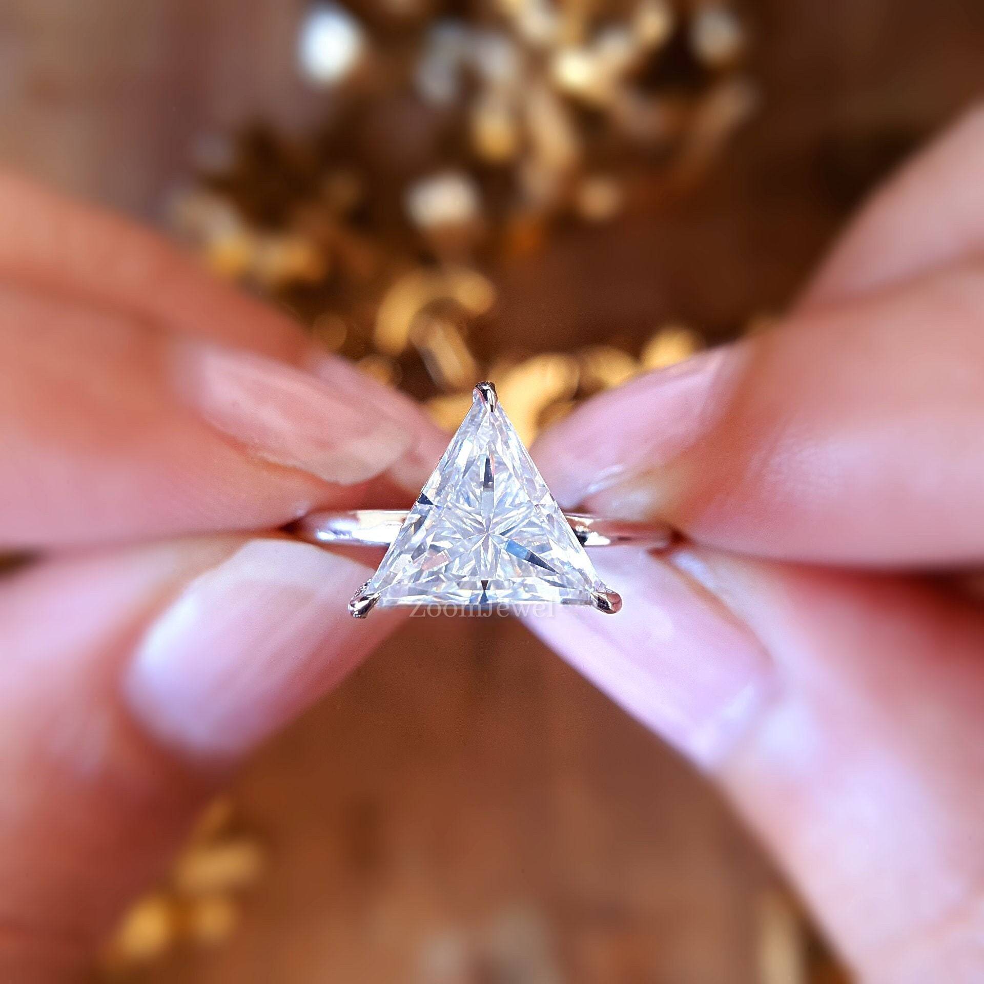 8.50 Mm Trillion Diamant Ring, Dreieck Verlobungsring, Prong Set Einfacher Solitär Diamantring von zoomjewel