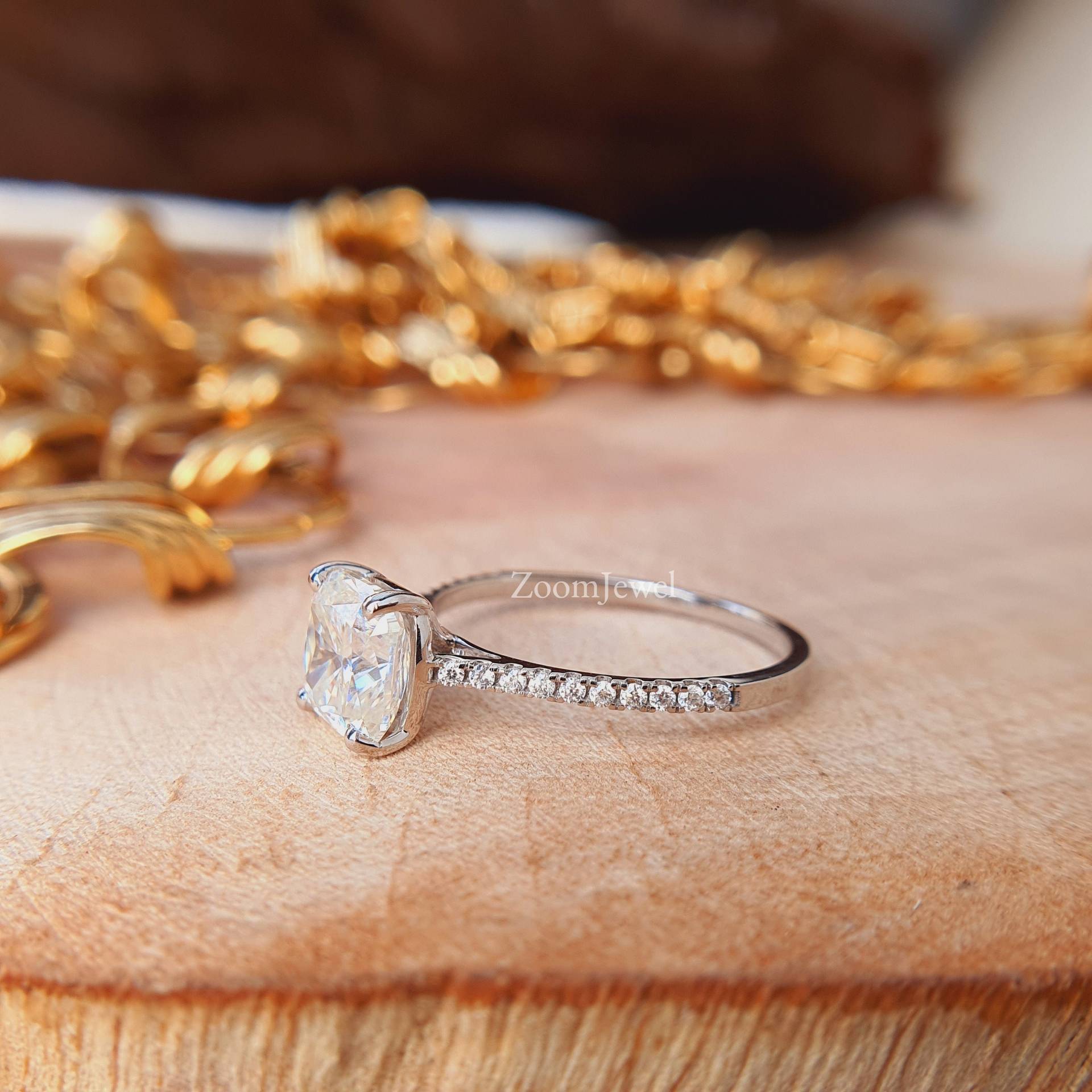 Antiker Kissenschliff Weißgold Ringe| Half Eternity Wedding Band Woman| Platinring Für Frauen| Kathedrale Ringe Diamant von zoomjewel