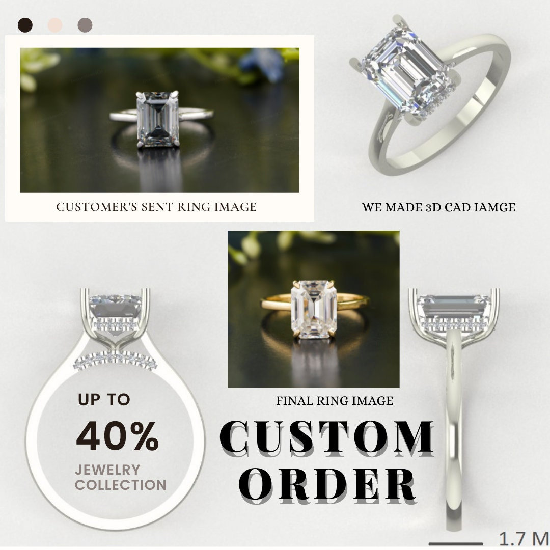 Benutzerdefinierte Diamant Ringe 3 Karat Smaragdschliff Ring Farblos Moissanite 4 Prong Ehering Mann Einstellung von zoomjewel