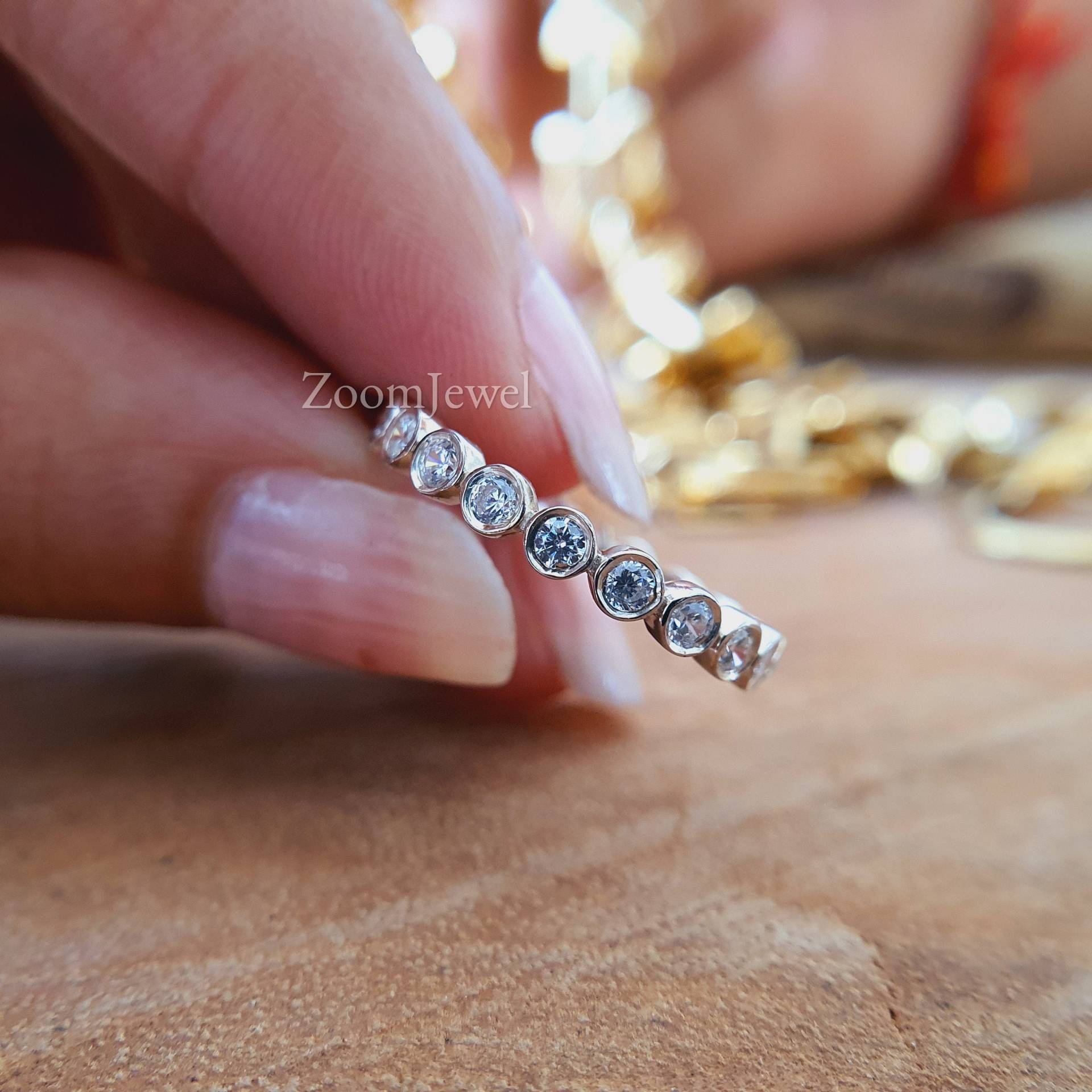 Einzigartige Runde Lünette Ehering 1, 90 Mm Volle Ewigkeit Diamant Ring Floating Stapelbare Band Versprechen Jahrestag Für Braut von zoomjewel