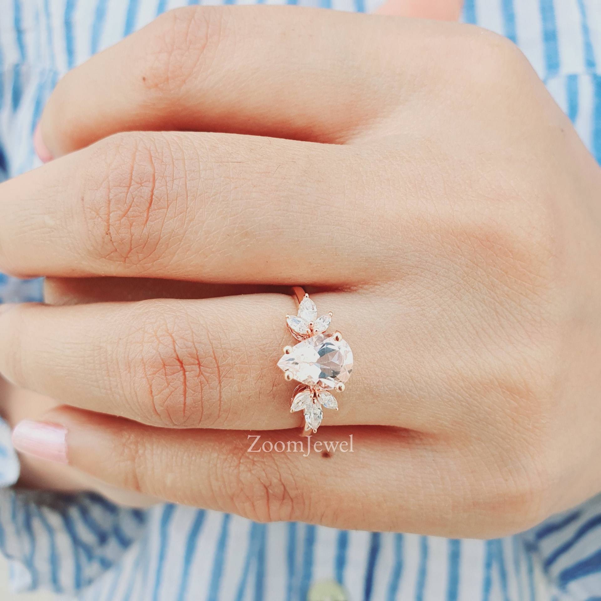 Einzigartiger Morganit Pear Form Verlobungsring - Marquise Cluster Ring - Rosa Diamant Ring Für Hochzeitsgeschenke - Vintage Solid Gold Matching von zoomjewel