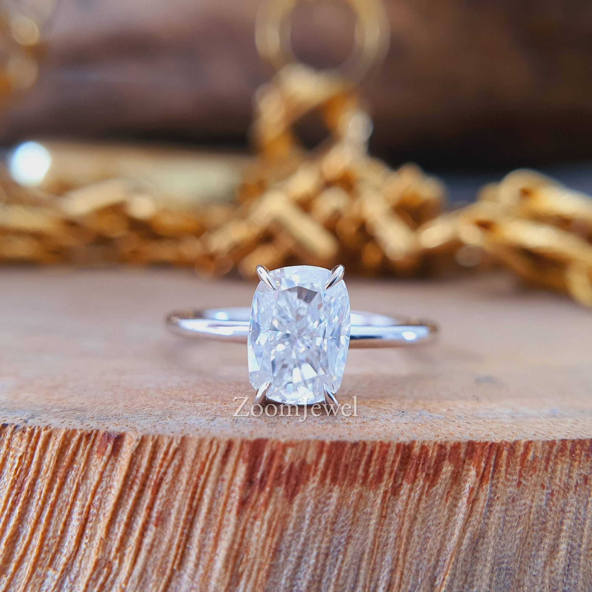 Farbloser Moissanite Verlobungsring, 1.20Ct Längliche Cushion Cut Ringe, 18K Weißgoldring, Lange Steinringe Für Frau, Jahrestagsgeschenke von zoomjewel