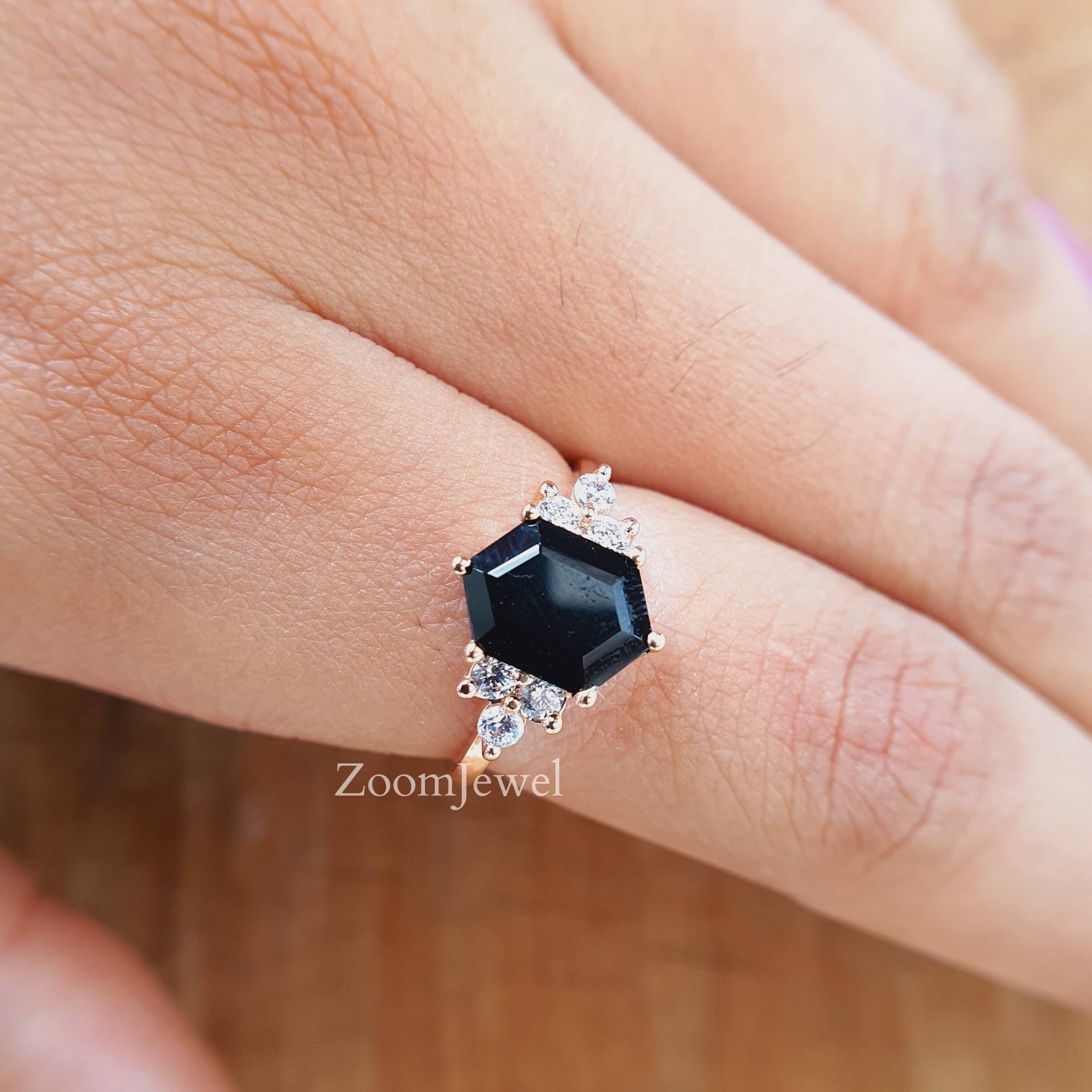 Gold Ring Mit Onyx Stein Art Deco Schwarz Ringe Für Sie/ Vintage Antiker Diamant Rose Unikat Hochzeit Jahrestag Geschenk Sie von zoomjewel