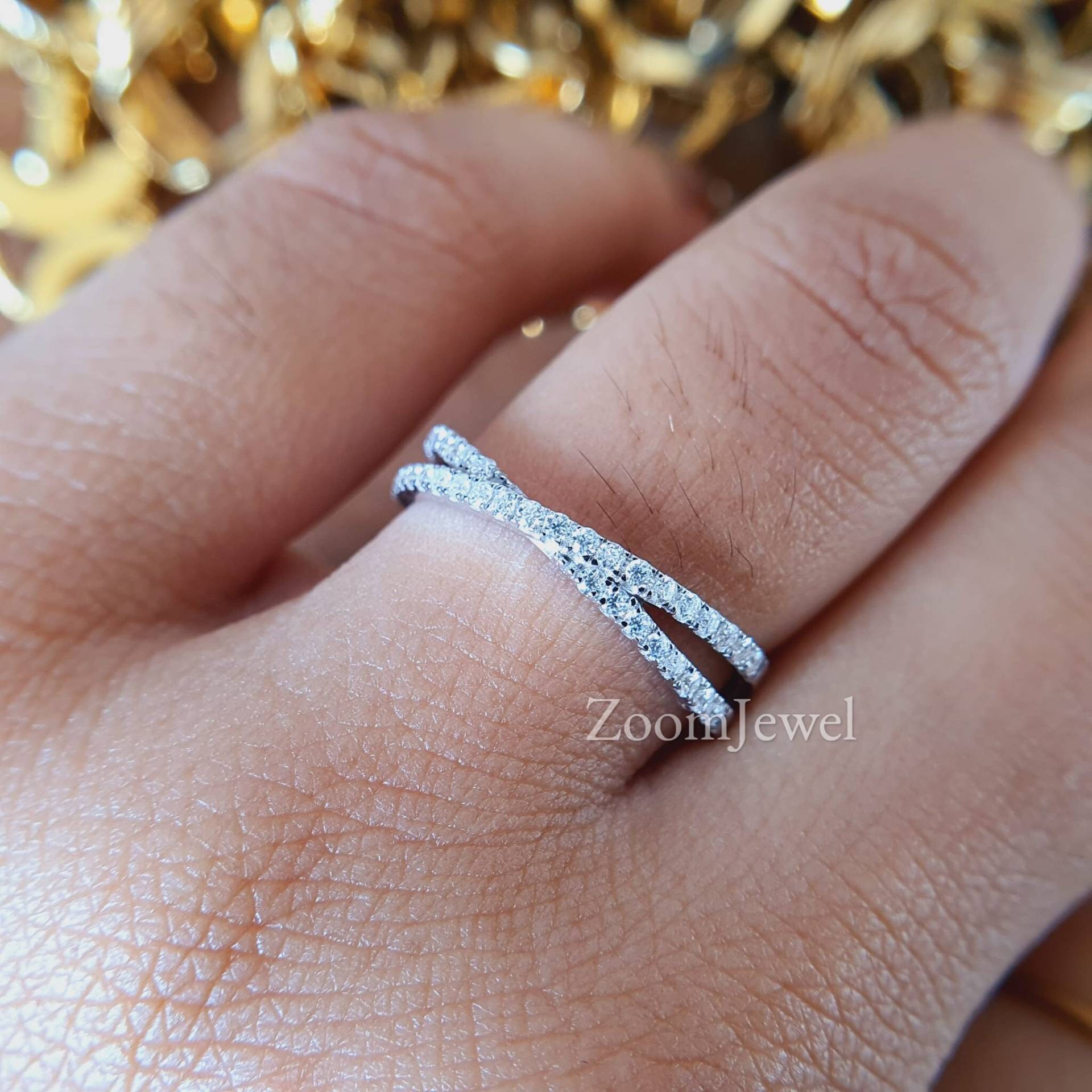 Rundschliff Weißgold Hochzeitsband Frau Vintage Gold Kreuz Antik Diamant Halb Ewigkeit Band Infinity Zierliche Versprechen Ring Für Sie von zoomjewel