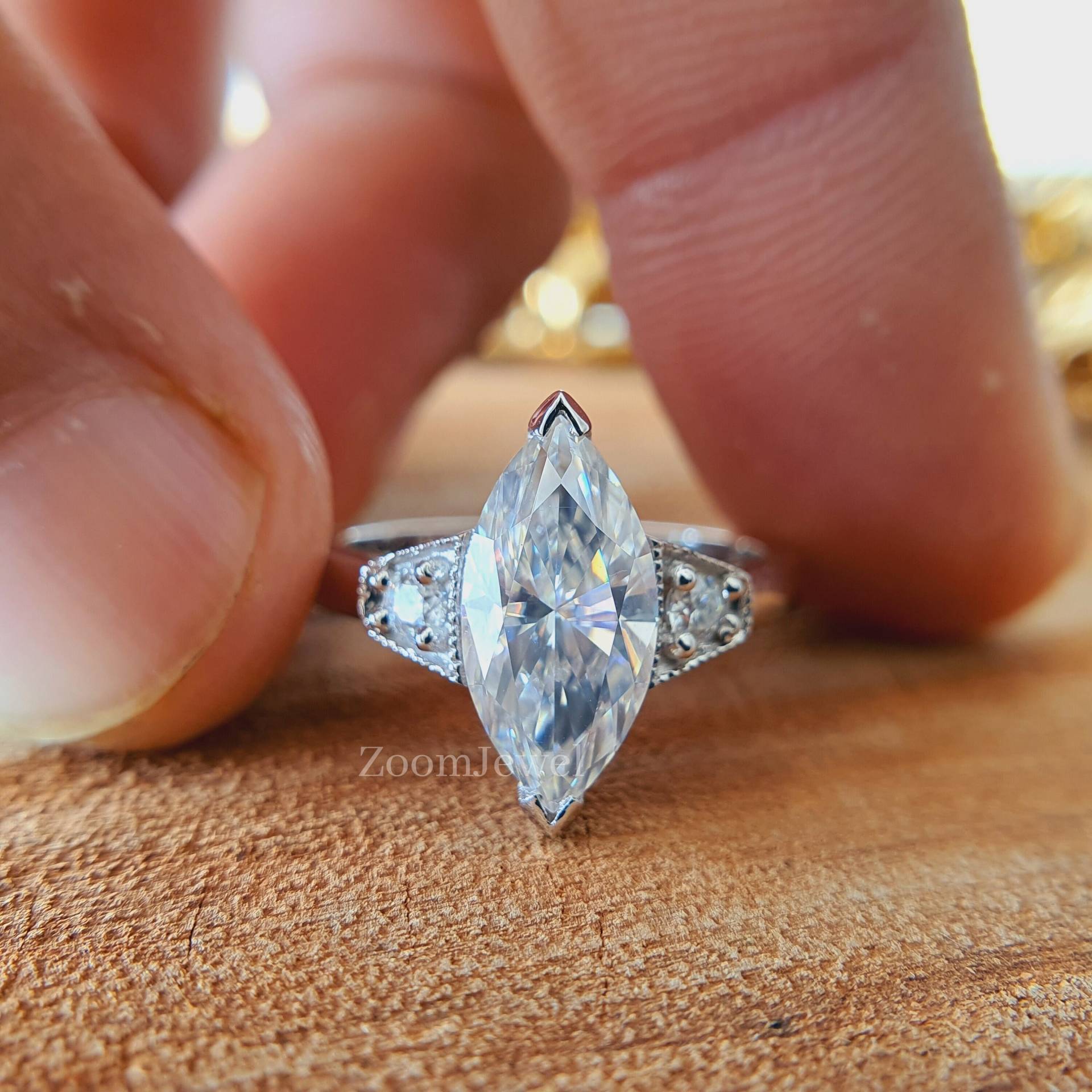 Schimmernde Solitär Diamant Ring in Marquiseform Für Braut| Farblose Moissanit Ringe Jubiläumsgeschenke| Art Deco Blattringe Frau von zoomjewel