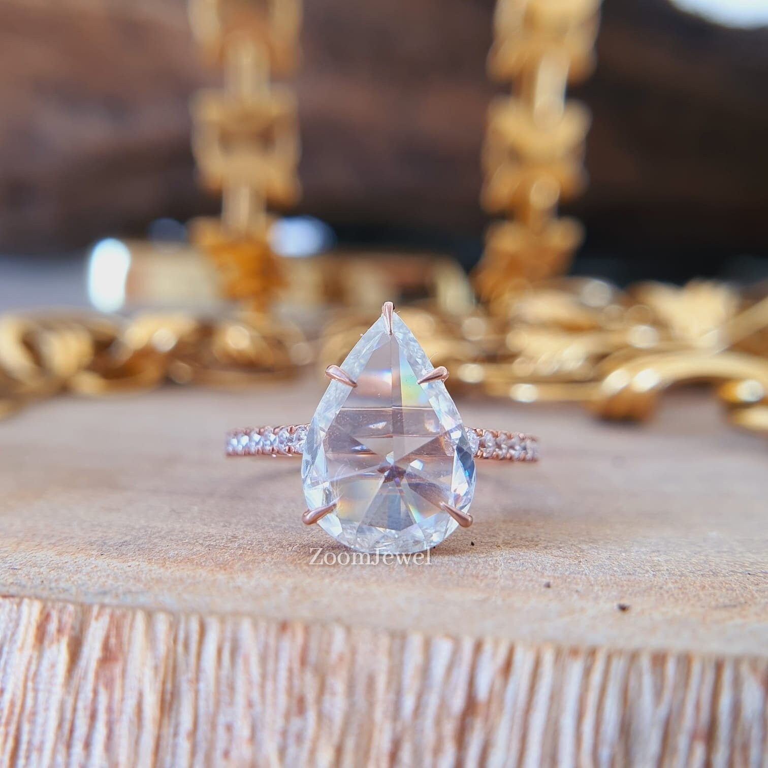 Vintage Birnenförmige Moissanite Verlobungsring, Antiker Rosenschliff Diamant Hochzeit Rose Gold Ring, Schöne Cluster Ring Für Frauen von zoomjewel