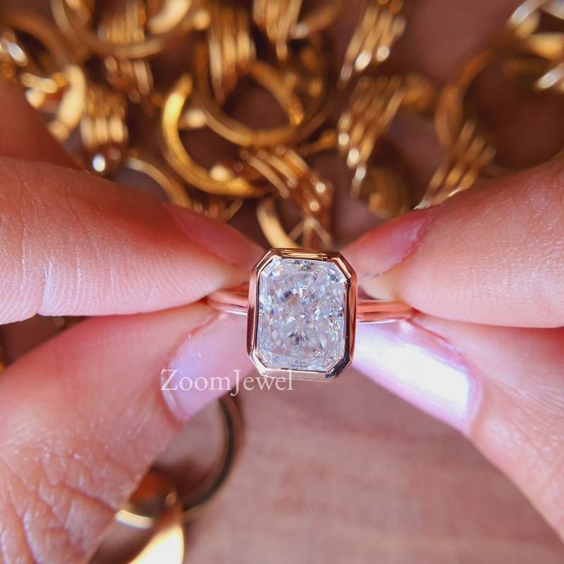 Wunderschöner 2.50Ct Strahlender Schliff Moissanit Verlobungsring, Zartes Lünetten Set Strahlend Farbloser Ring Art Deco Ehering Frauen von zoomjewel