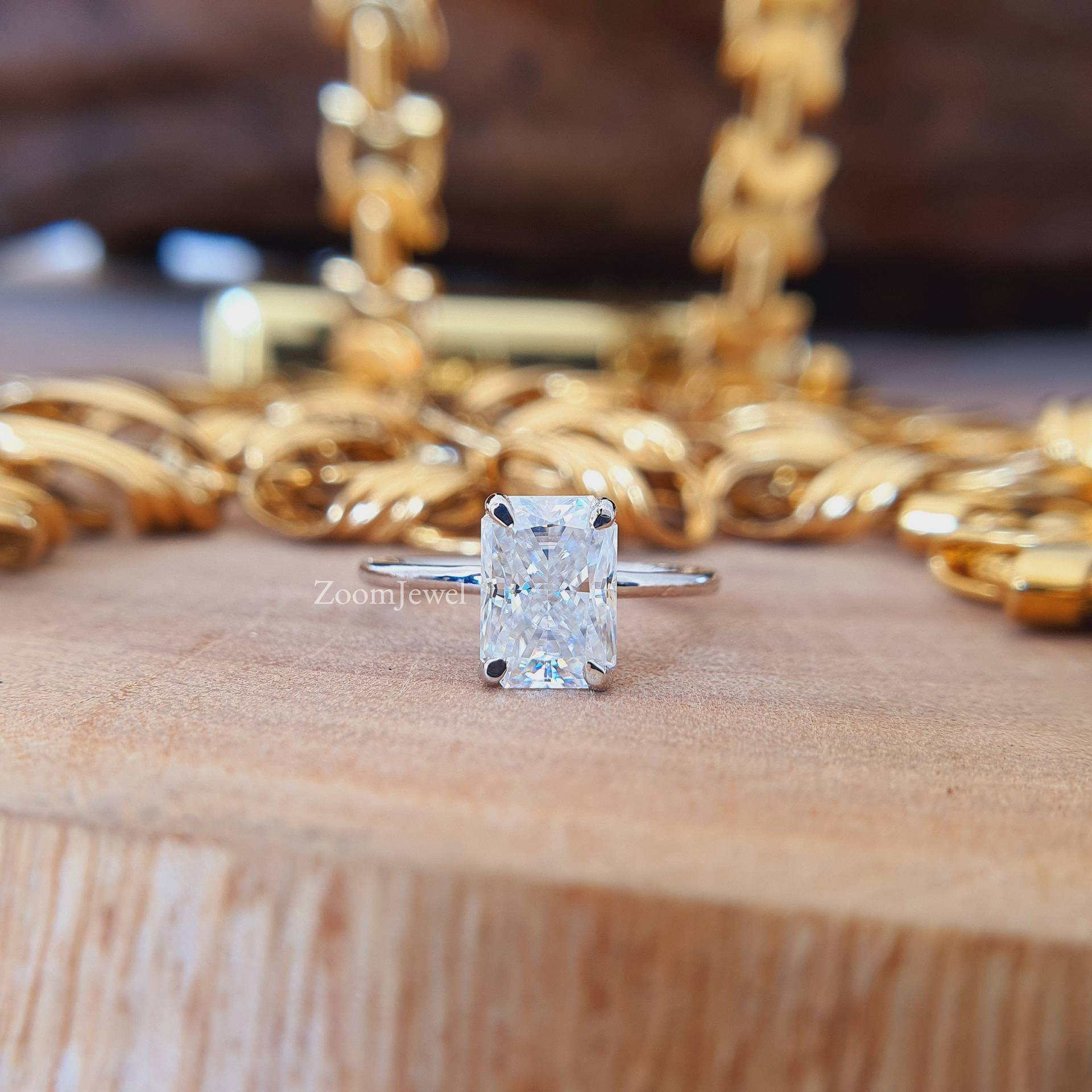 strahlender Schliff 2.30 Ct Moissanit Verlobungsring, Weißer Saphir Diamant Ring, Weißgold Jahrestag Ringe Für Frauen, Ehering von zoomjewel
