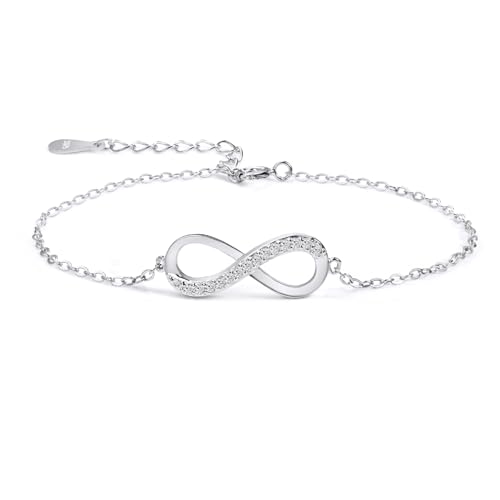 Damen Armband Zirkonia 925 Sterling Silber Schmuck für Frauen Mädchen,Infinity Unendlichkeit Symbol Unendlicher Liebe Armkettchen Armreif Armbänder Geschenk für Weihnachten Valentinstag Geburtstag von zooting