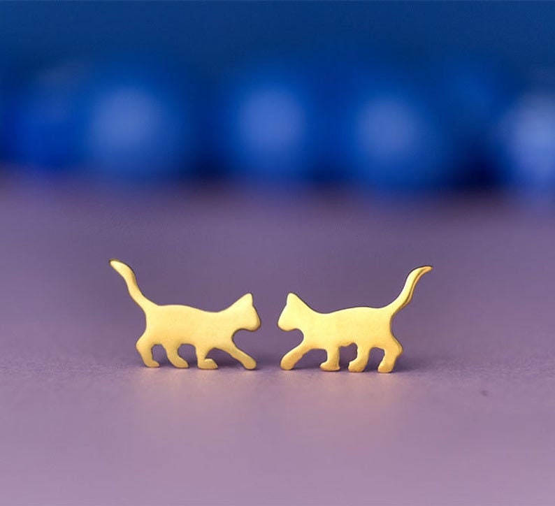 14K Solid Gold Katze Ohrstecker Tier Schmuck Geschenk/E44-Gd von zoozjewelry