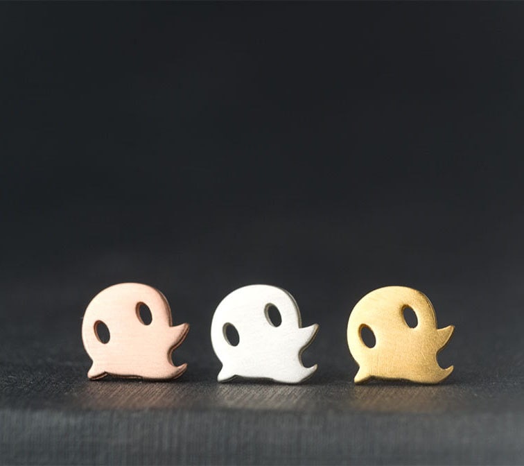 Solid Gold Ghost Ohrstecker Halloween Ohrringe, Unisex Schmuck/E111-Gd von zoozjewelry