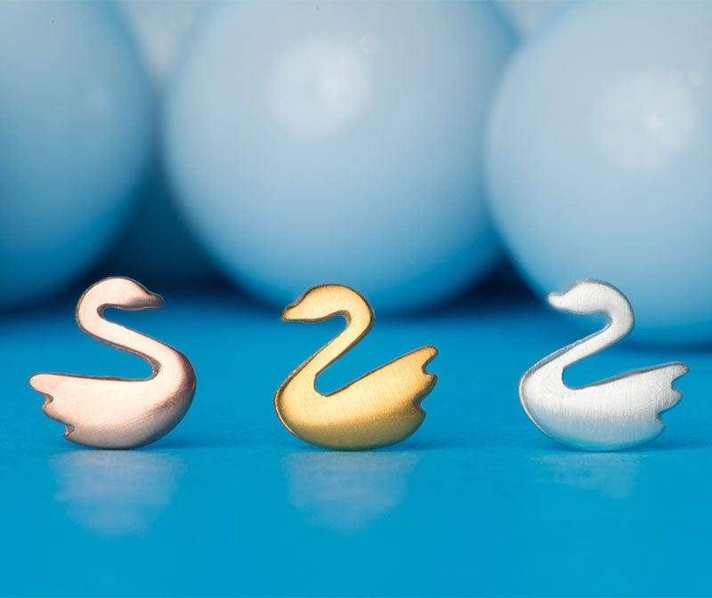 Kleine Massive Goldohrringe Schwan/Vogel Ohrstecker 18K 14K 9K Einzeln Oder Paar 192E-Gd von zoozjewelry