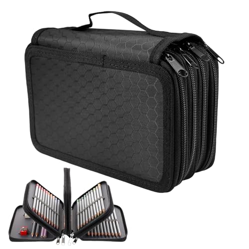 Zorvixal Federmappe Große Kapazität, 22x10.5x7.8cm Multifunktionale Vierstöckige Federmappe mit Griff, Farbige Bleistifte Halter, Reißverschluss für Schule, Büro, Unisex, Schwarz von zorvixal