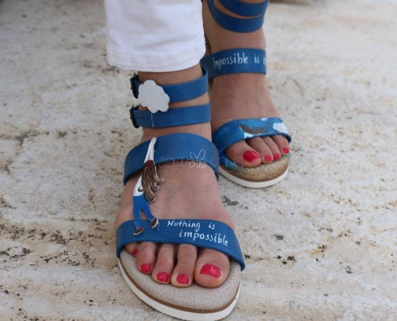 Echtes Leder Flache Sandalen, Handgefertigte Damen Teen Verstellbare Riemen, Komfortabel von zoubeeyaya