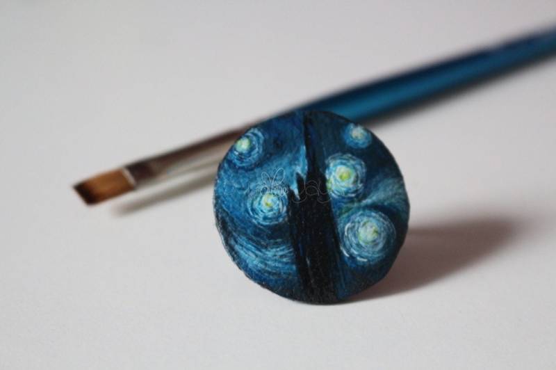 sternenklare Nacht, Verstellbarer Ring, Von Hand Bemalte Leder, Van Gogh Inspiriert von zoubeeyaya