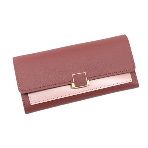 Lange Damengeldbörse Clash Farbe Einfache dreifach gefaltete Geldklammer lässige Handtasche Münzbörse, rosarot, M, Minimalistisch von zouxangzz