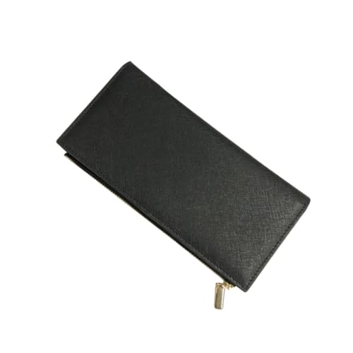 zouxangzz Mode Echtes Leder Lange Geldbörse Leicht Luxus Premium Sense Damen Clutch Anti-Diebstahl Swipe Kartentasche Einfache Reine Farbe Rindsleder Geldbörse, Schwarz , M, Minimalistisch von zouxangzz