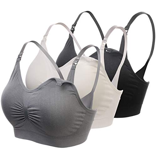 zpllsbratos 2er/3er/4er Pack Damen Still-BH Mutterschaft Große Größen Nahtlos Ohne Bügel BH Schwangerschaft Schlafen(Schwarz+Weiß+Grau,2XL) von zpllsbratos