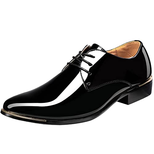 zpllsbratos Herren Lederschuhe Lackschuhe Derby Schnürhalbschuhe Oxford Hochzeit Schuhe 38-48(Schwarz,44) von zpllsbratos