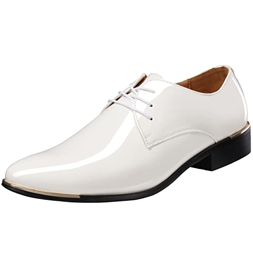 zpllsbratos Herren Lederschuhe Lackschuhe Derby Schnürhalbschuhe Oxford Hochzeit Schuhe 38-48(Weiß,38) von zpllsbratos