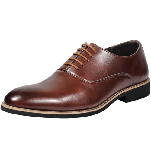 zpllsbratos Herren Schnürhalbschuhe Spitze Lederschuhe Derby Oxfords Hochzeit Klassisch Formelle Schuhe(Braun,42) von zpllsbratos