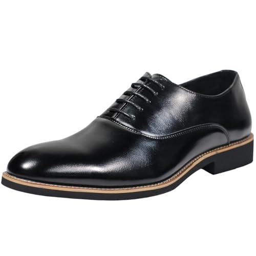 zpllsbratos Herren Schnürhalbschuhe Spitze Lederschuhe Derby Oxfords Hochzeit Klassisch Formelle Schuhe(Schwarz,41) von zpllsbratos