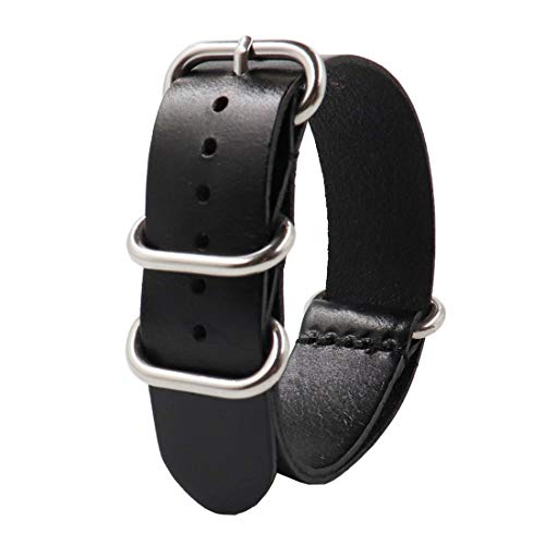 18mm/20mm/22mm/24mm echtes Leder NATO-Uhrenarmband-Öl-Wachs-Leder Retro Pin Buckle Armband Schwarz, 18mm von zssmGood