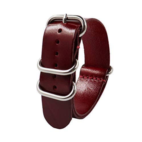 18mm/20mm/22mm/24mm echtes Leder NATO-Uhrenarmband-Öl-Wachs-Leder Retro Pin Buckle Armband rot, 22mm von zssmGood