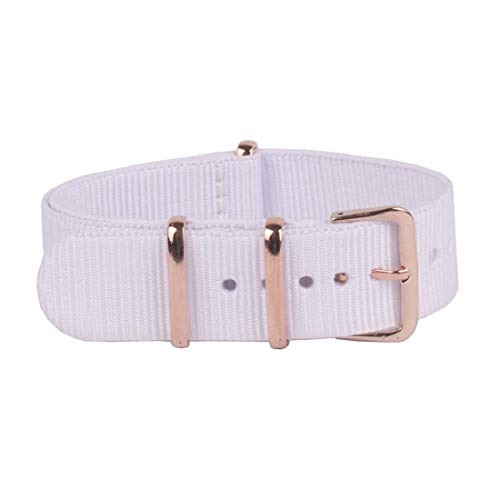 18mm/20mm/22mm NATO Armband Nylon Rose Gold Schnalle One-Piece Weiß Uhrenarmband Weiß, 20mm von zssmGood