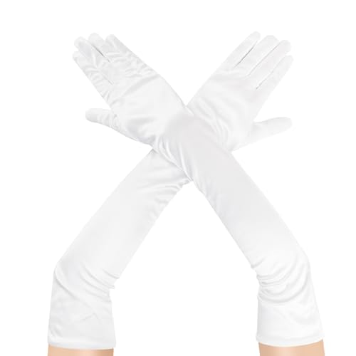ztowoto Elegante Schwarze Handschuhe Satin-Frauen Lange Handschuhe Schwarz Daumenloch, Abendhandschuhe 1920s FüR Oper Abend Party Tanz Hochzeit Prom (58cm / 23in) (1, Weiß, Einheitsgröße) von ztowoto